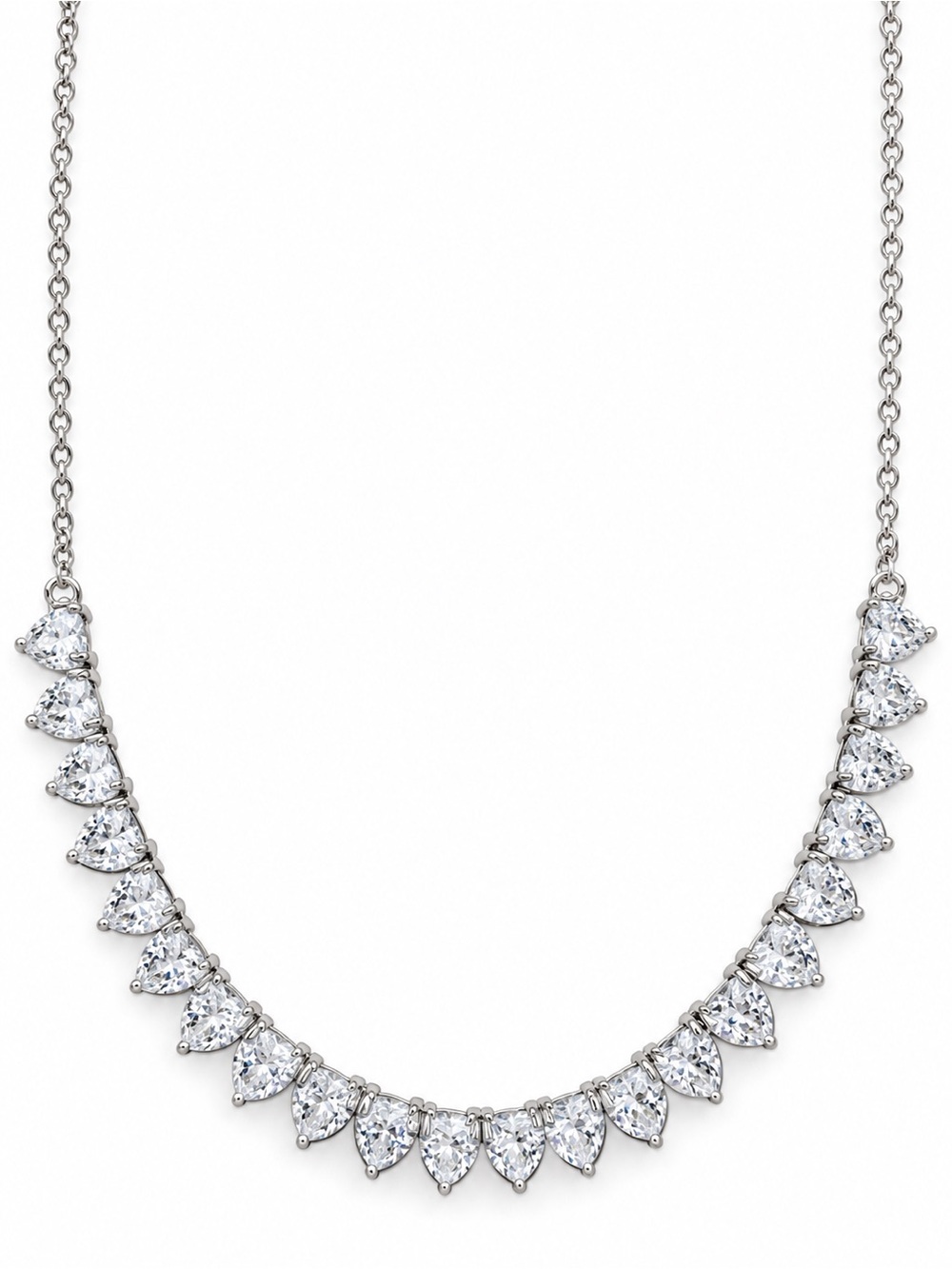 Silver Tone Heart CZ Tennis Necklace Sparkly Adjustable 18”-20”